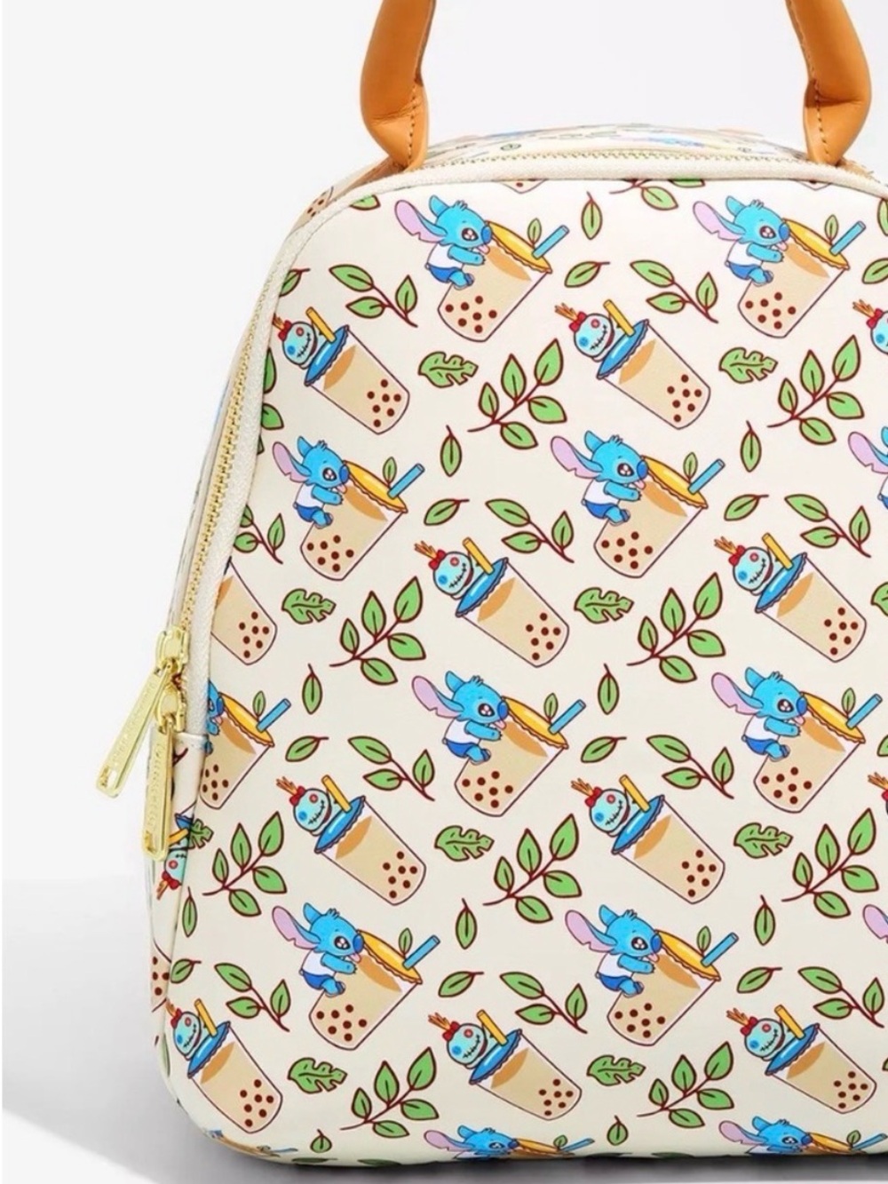Loungefly Cute Bubble Tea (BOBA) Pattern Mini Backpack with Stitch and Scrump